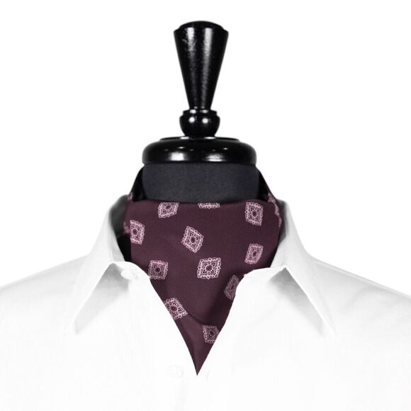 Ascot Cravat Tie Red Brown Geometric Costume Formal Wedding Party Necktie Scarf - Picture 1 of 2